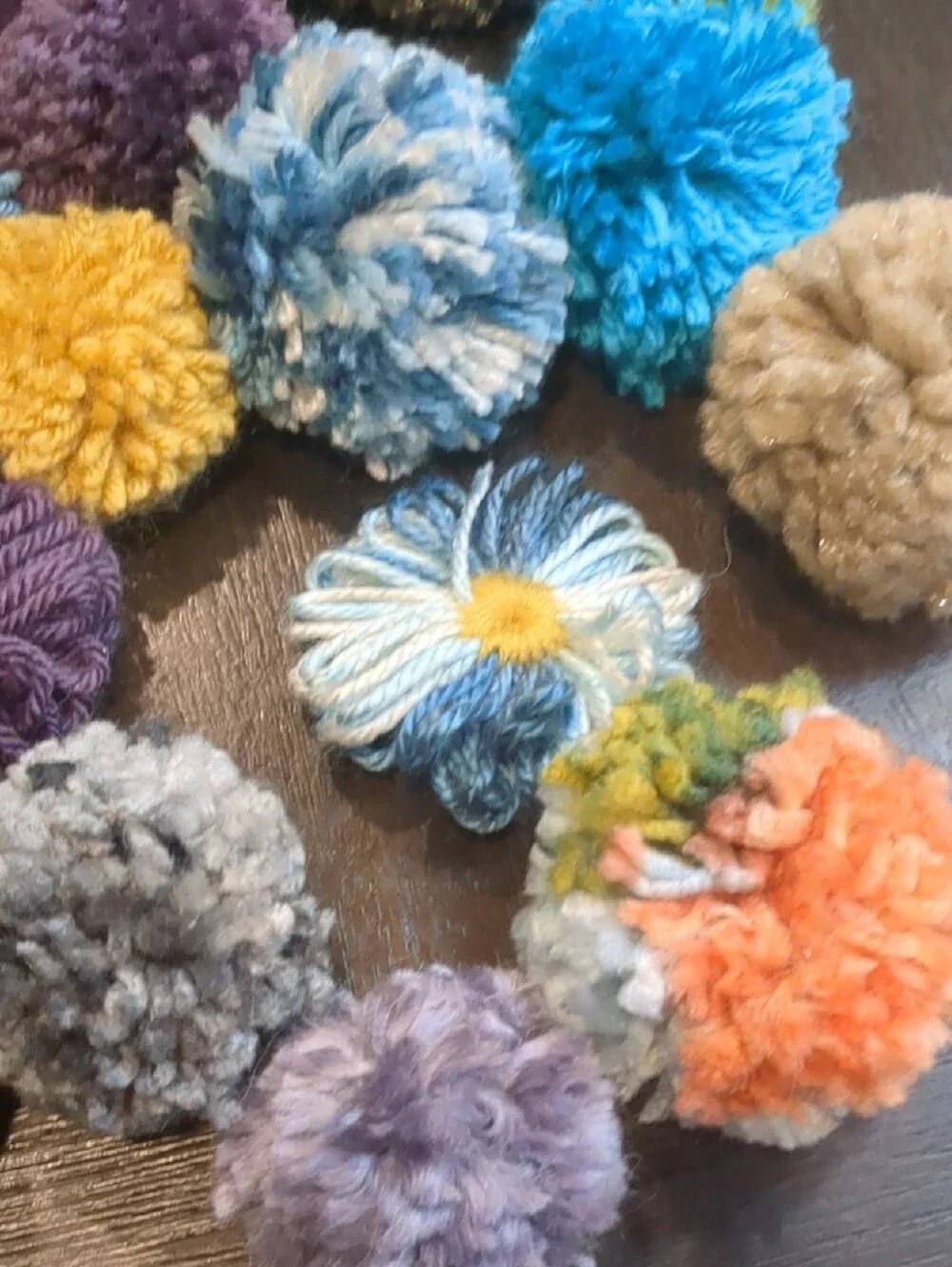 22 Handmade Multicolor Yarn Pom-Pom and Flower Accents - Home Accents